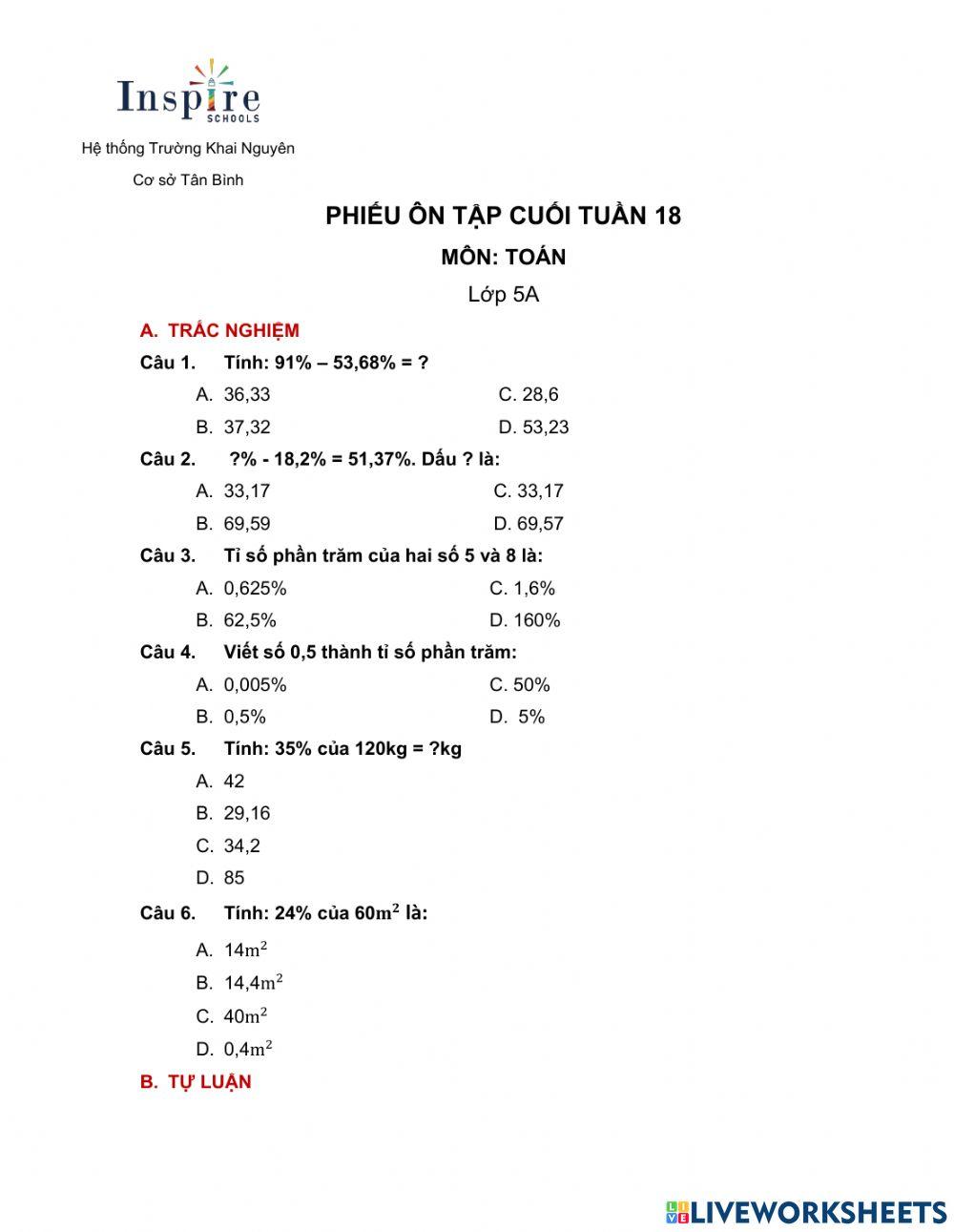 Toán ôn tập tuần 18 lớp 5