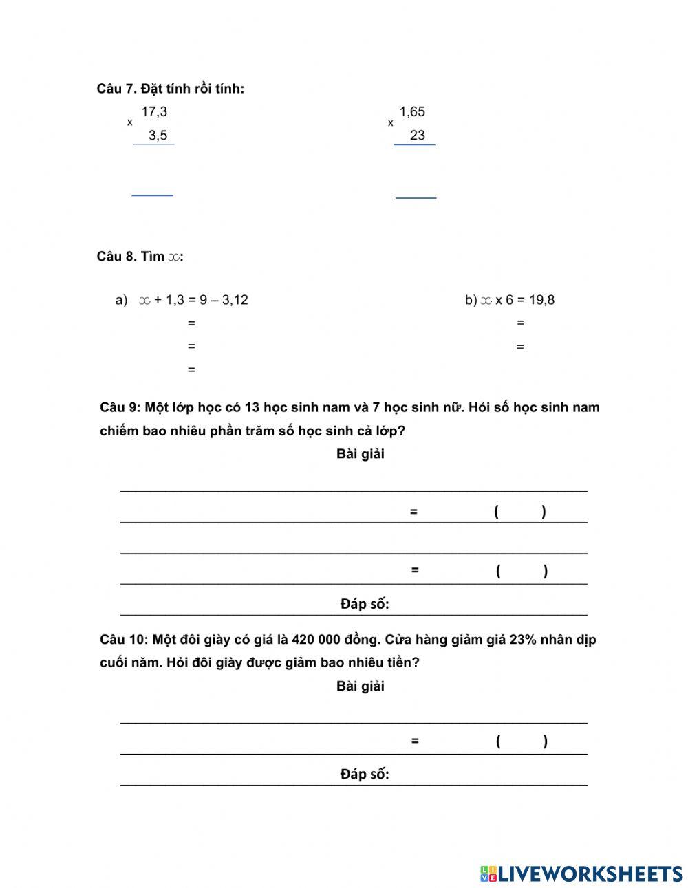 Toán ôn tập tuần 18 lớp 5