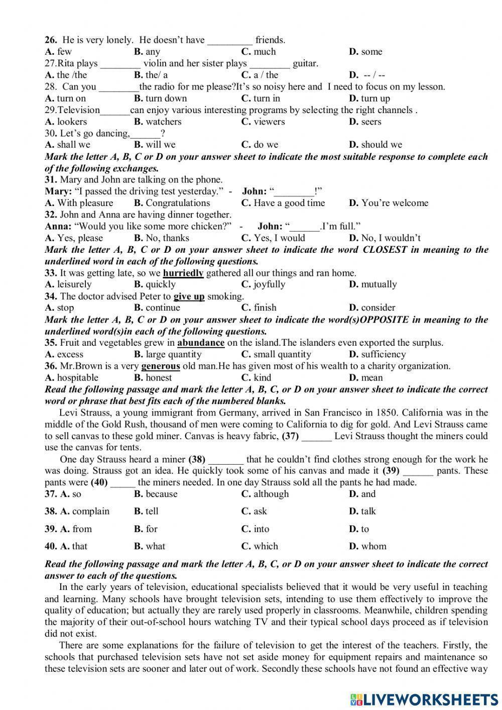 Thi thử vào 10 môn t.anh