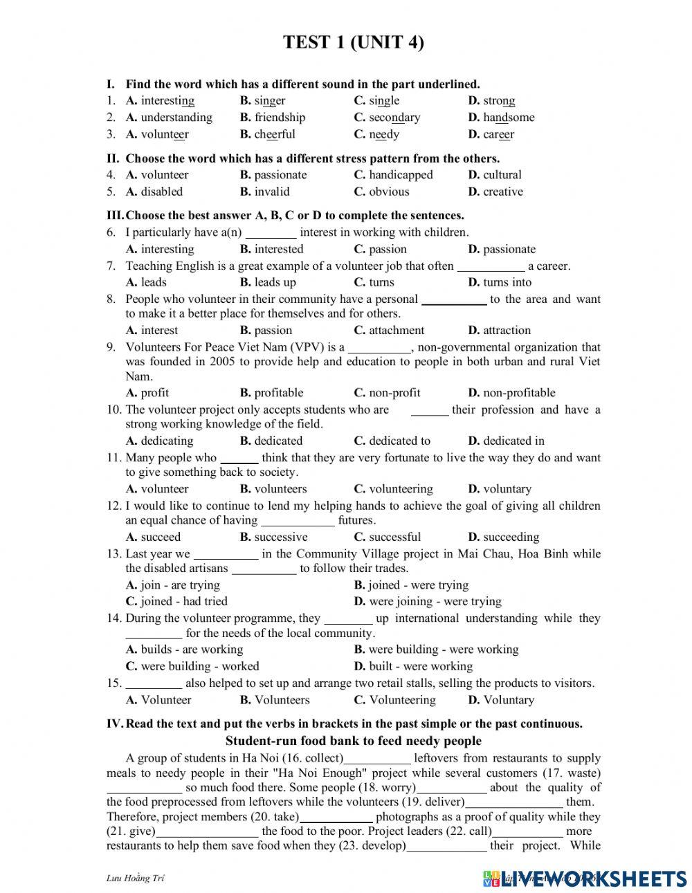 Unit 4: for a better community