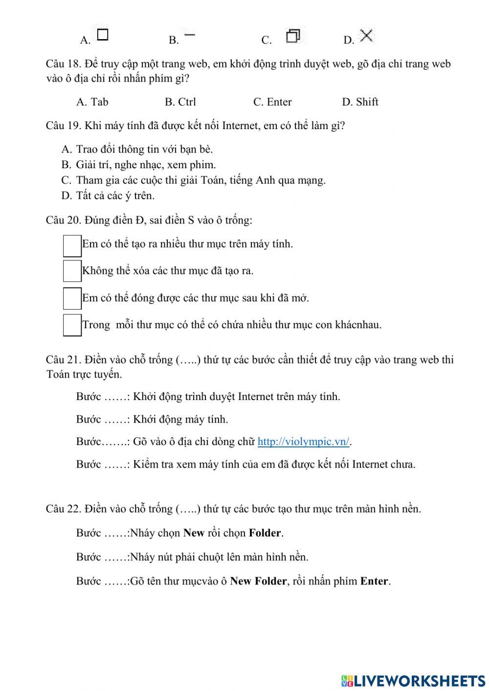 Ôn tập học kì 1 khối 3