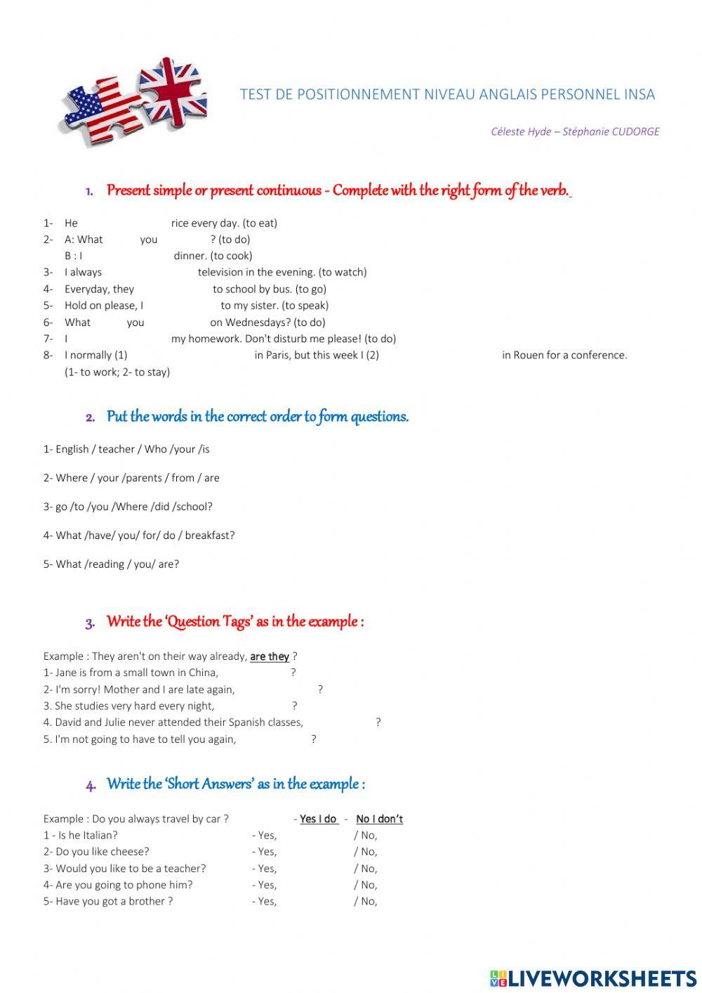 Test de positionnement personnel INSA