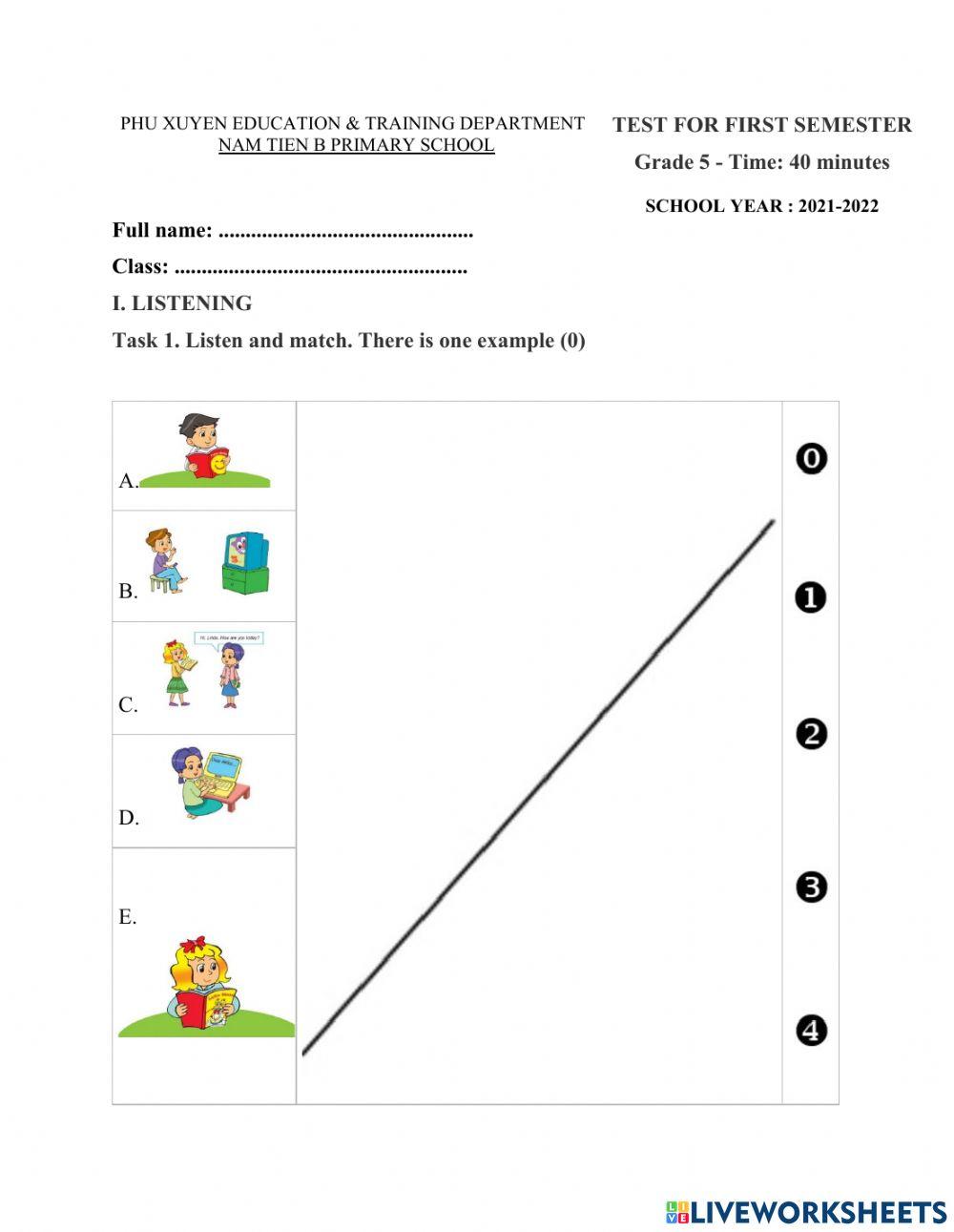 Đề KT cuối HKI môn Tiếng Anh lớp 5