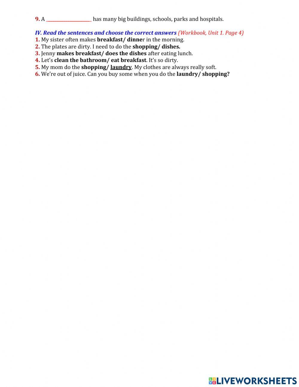 ISW6 Unit 1 Home vocabulary