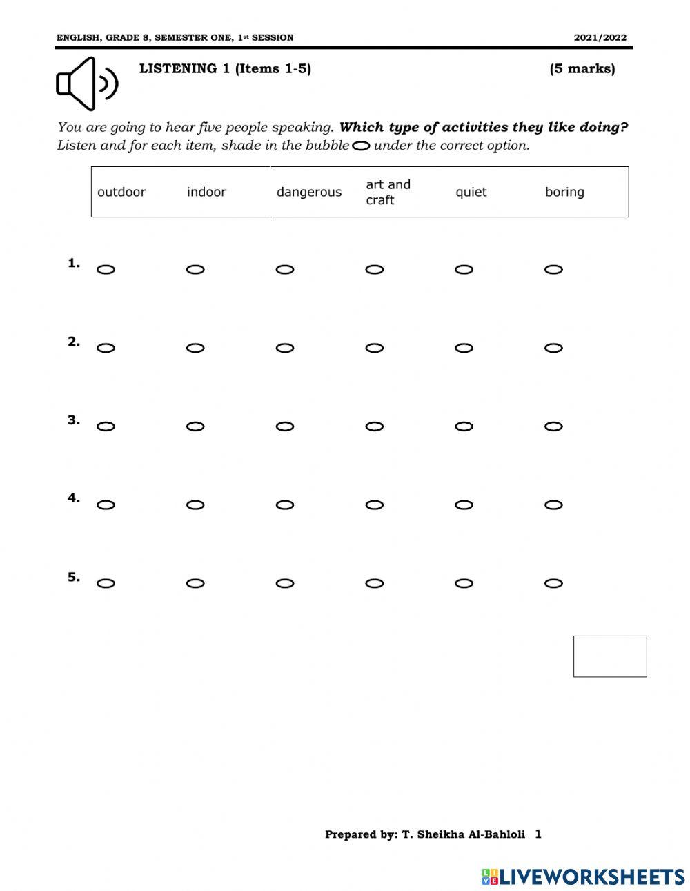 Grade 8 final Exam 2021