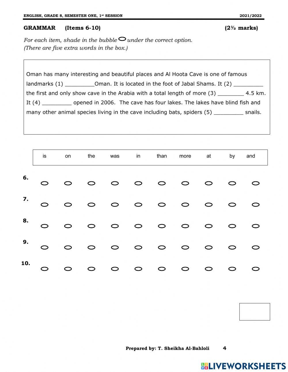 Grade 8 final Exam 2021