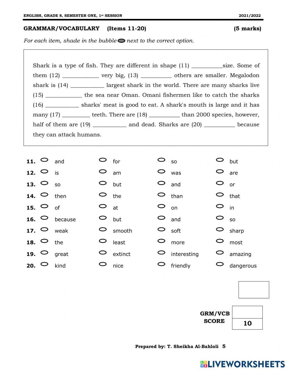 Grade 8 final Exam 2021
