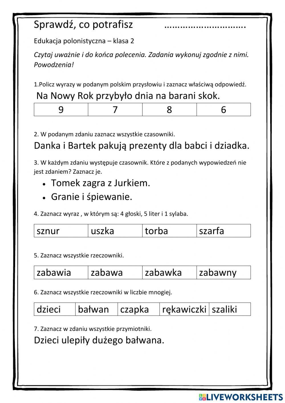 Sprawdź, co potrafisz - gramatyka
