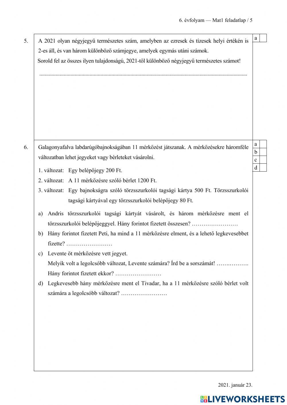 Matematika előkészítő 2021-1