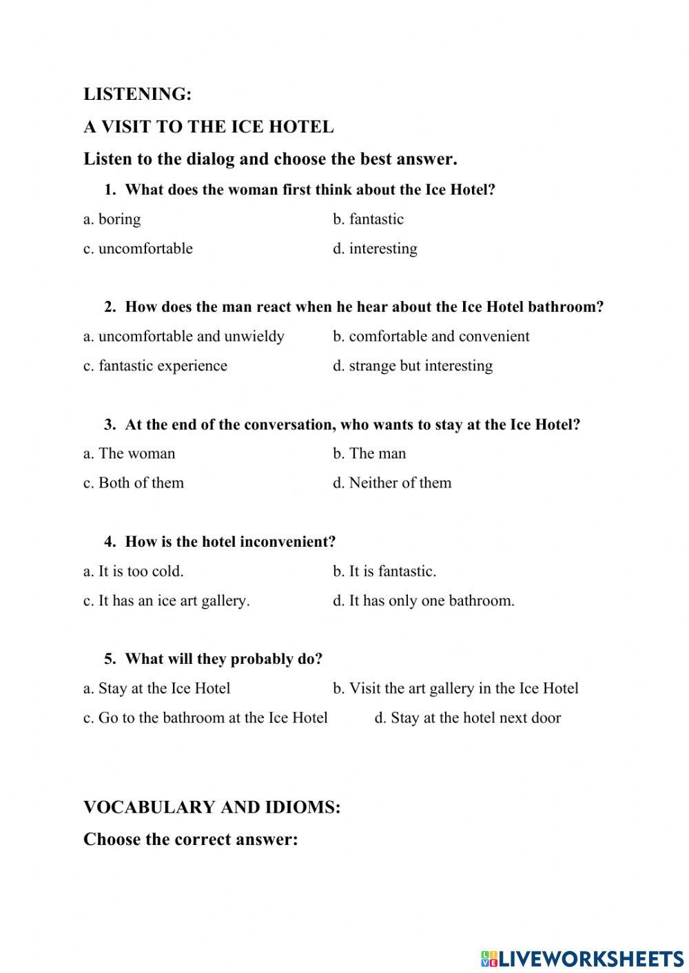 The ice hotel - Test Yourself