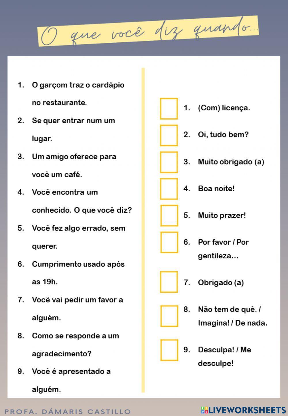 Atividade- O que você diz quando...-Expressões de tratamento 1