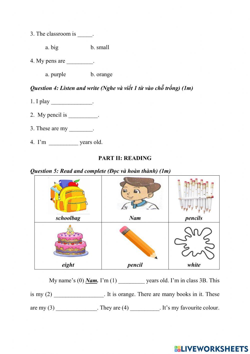 The end of semester 1 test - Grade 3