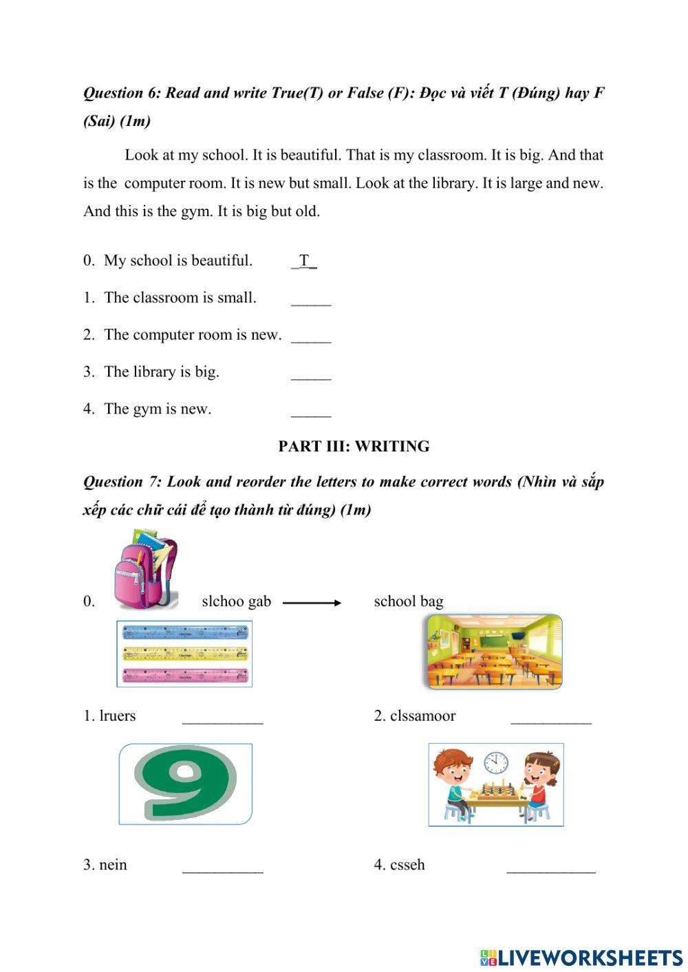 The end of semester 1 test - Grade 3