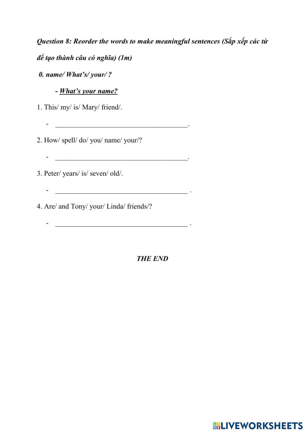 The end of semester 1 test - Grade 3