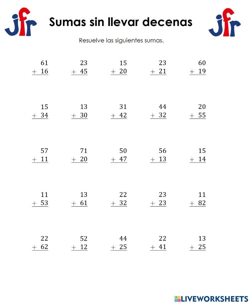 Sumas sin llevar decenas
