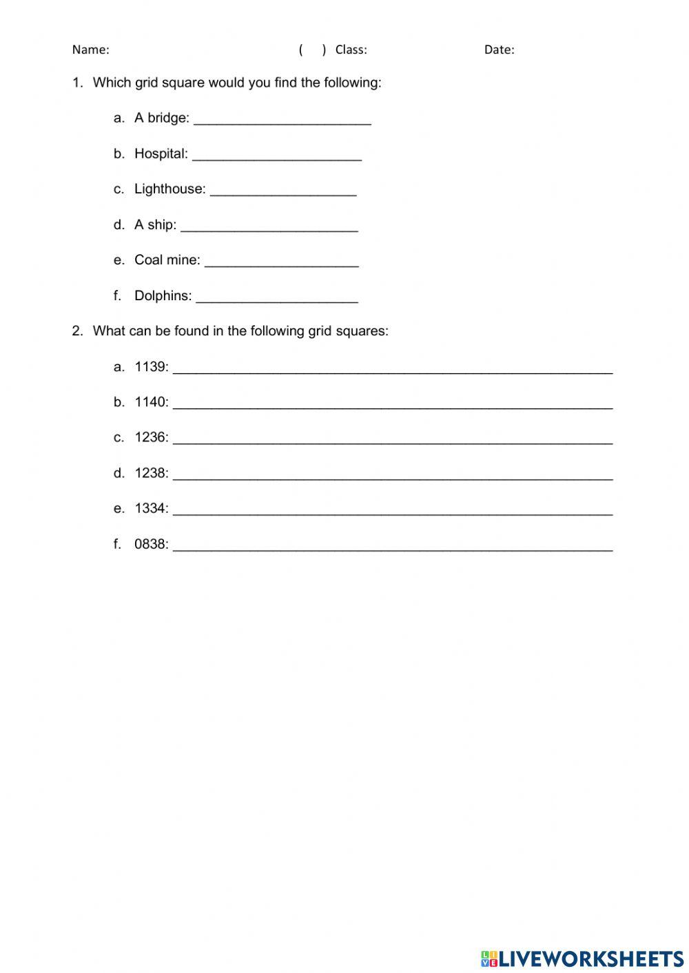 worksheet four grid references