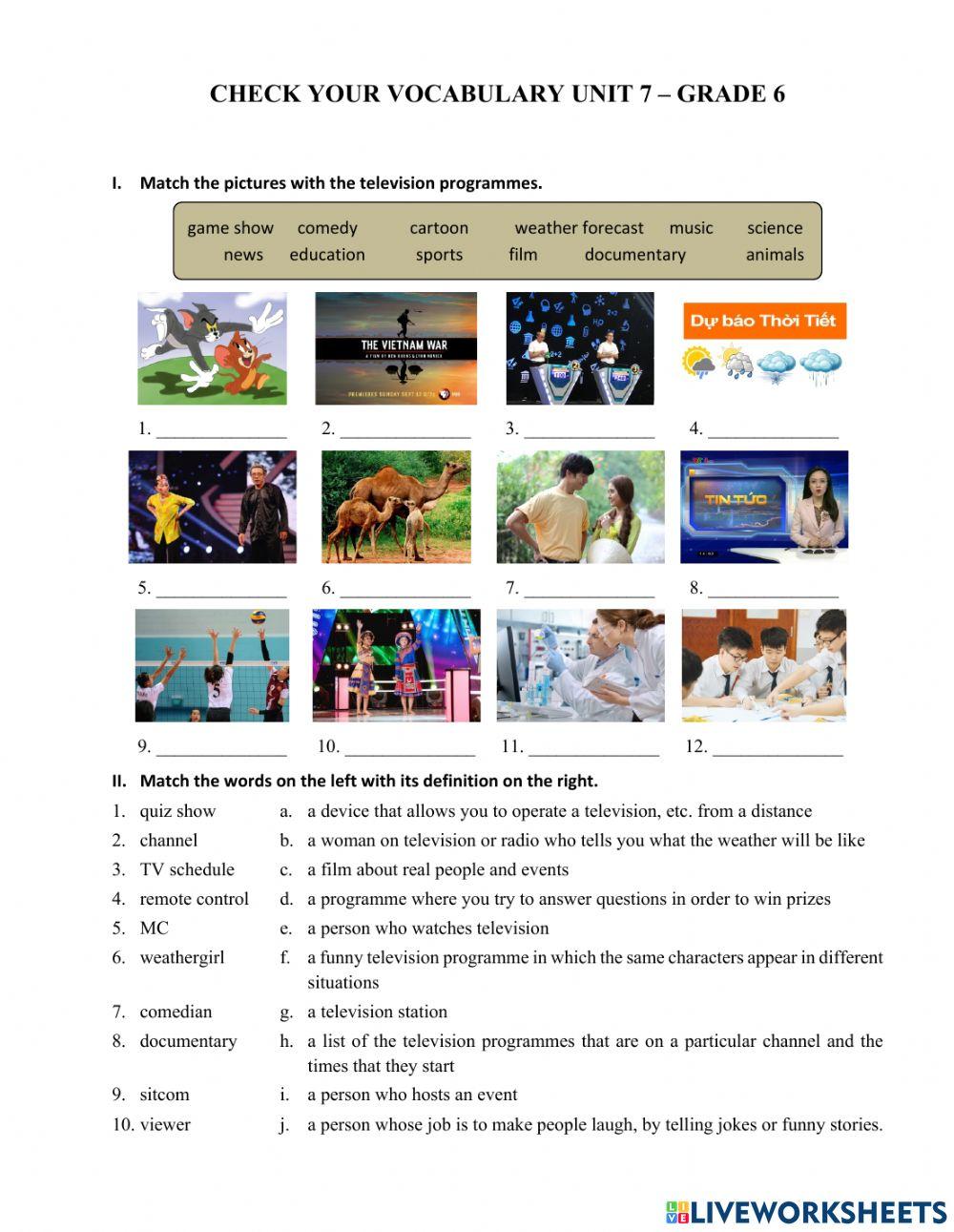 Check your vocabulary unit 7 - grade 6