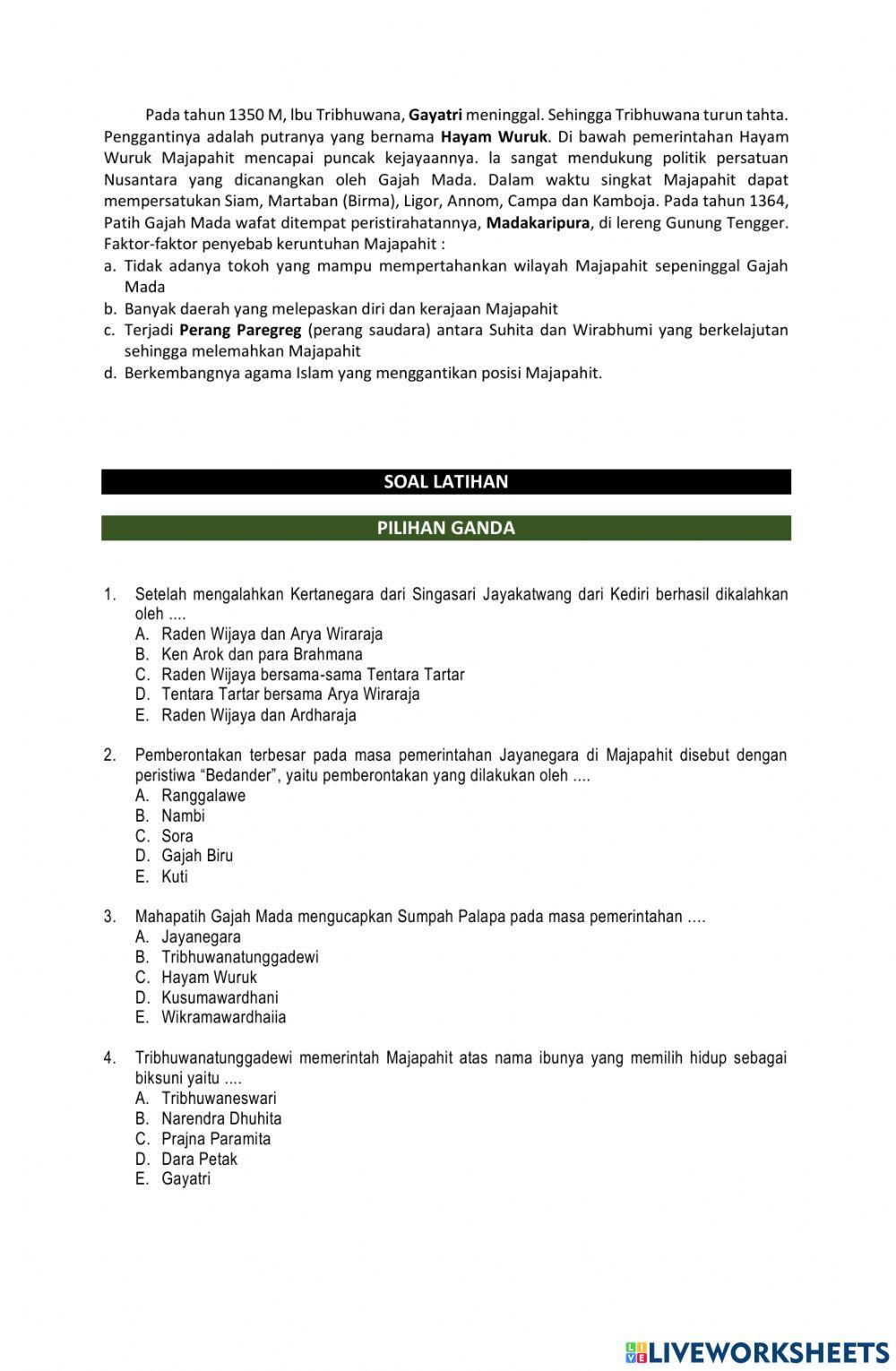 Latihan Soal Kerajaan  Majapahit