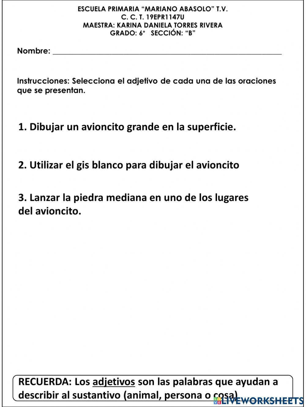 Adjetivos y verbos en infinitivo en instructivos