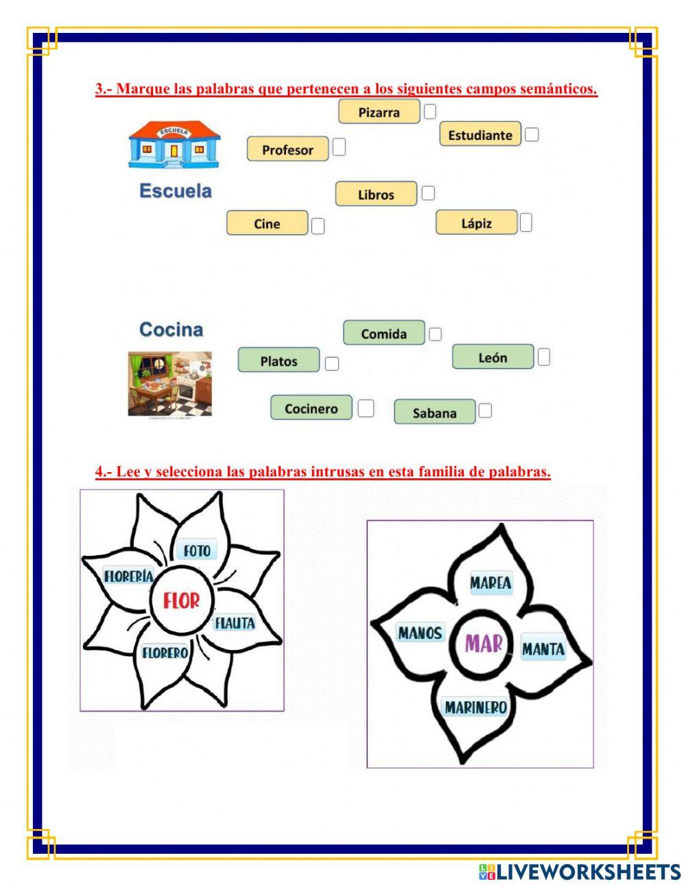 Sus. propios y comunes, campo semántico y familia de palabras.