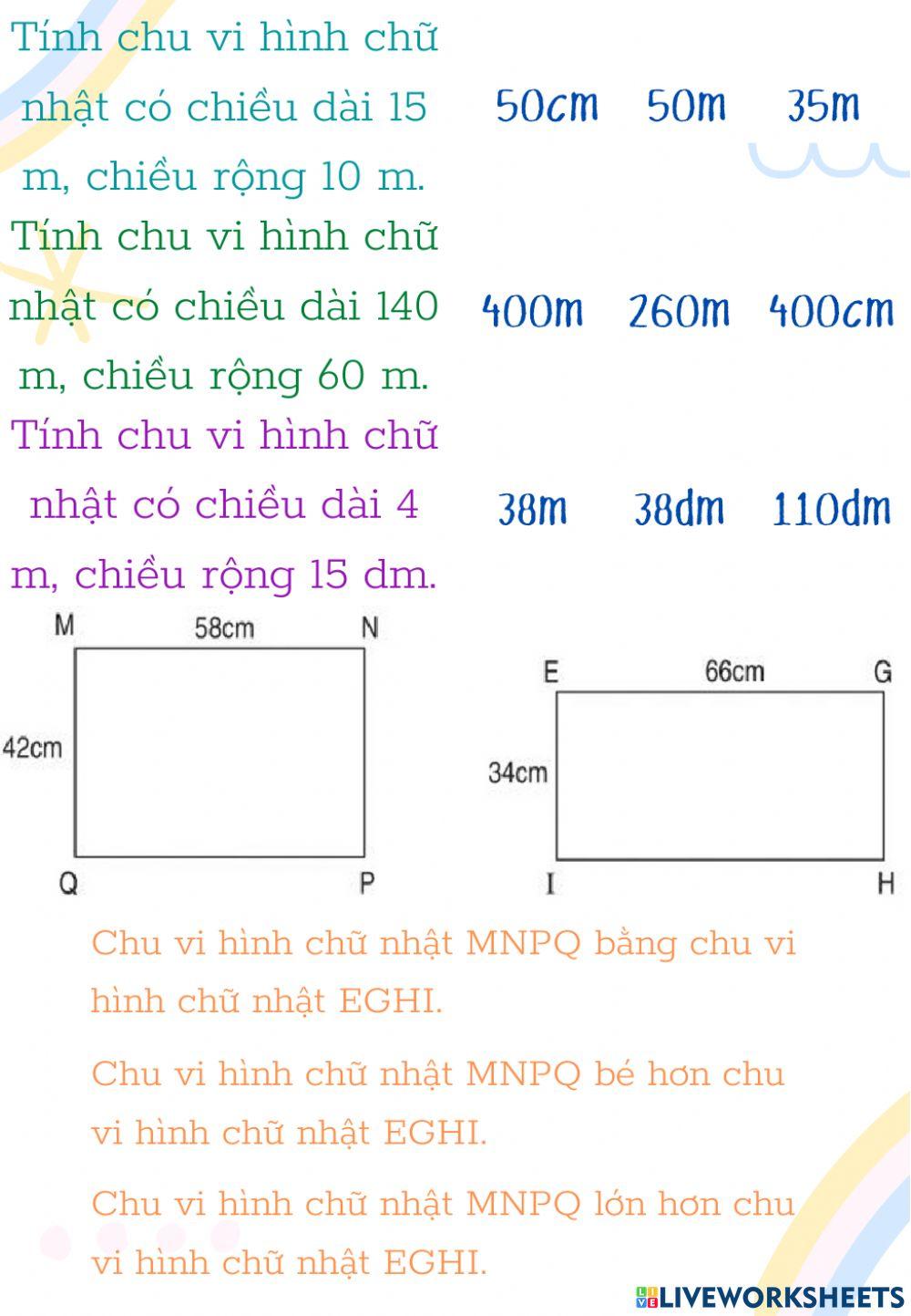 Toán Chu vi hình chữ nhật