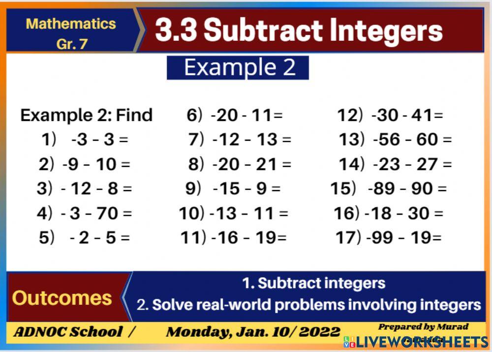 Subtract Example 2 worksheet | Live Worksheets
