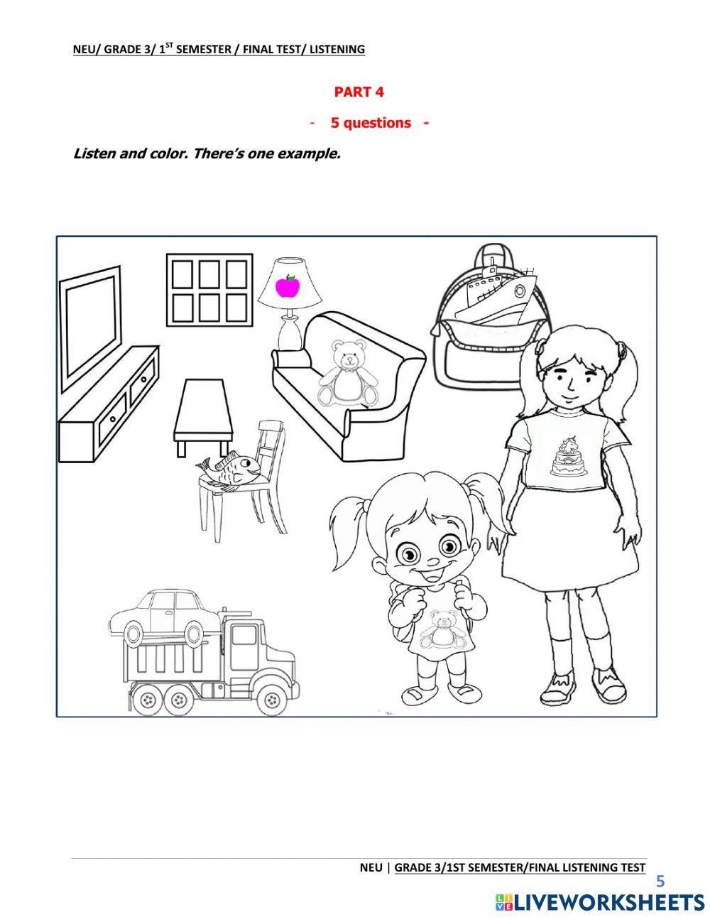 GRADE 3- 1st SEMESTER FINAL TEST- LISTENING