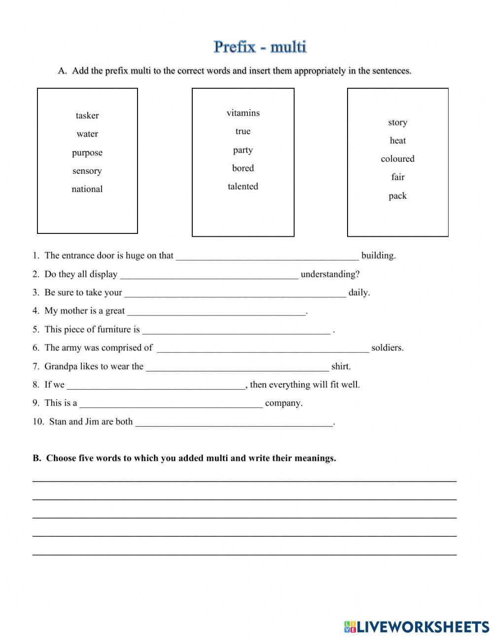 Prefix multi online exercise for | Live Worksheets