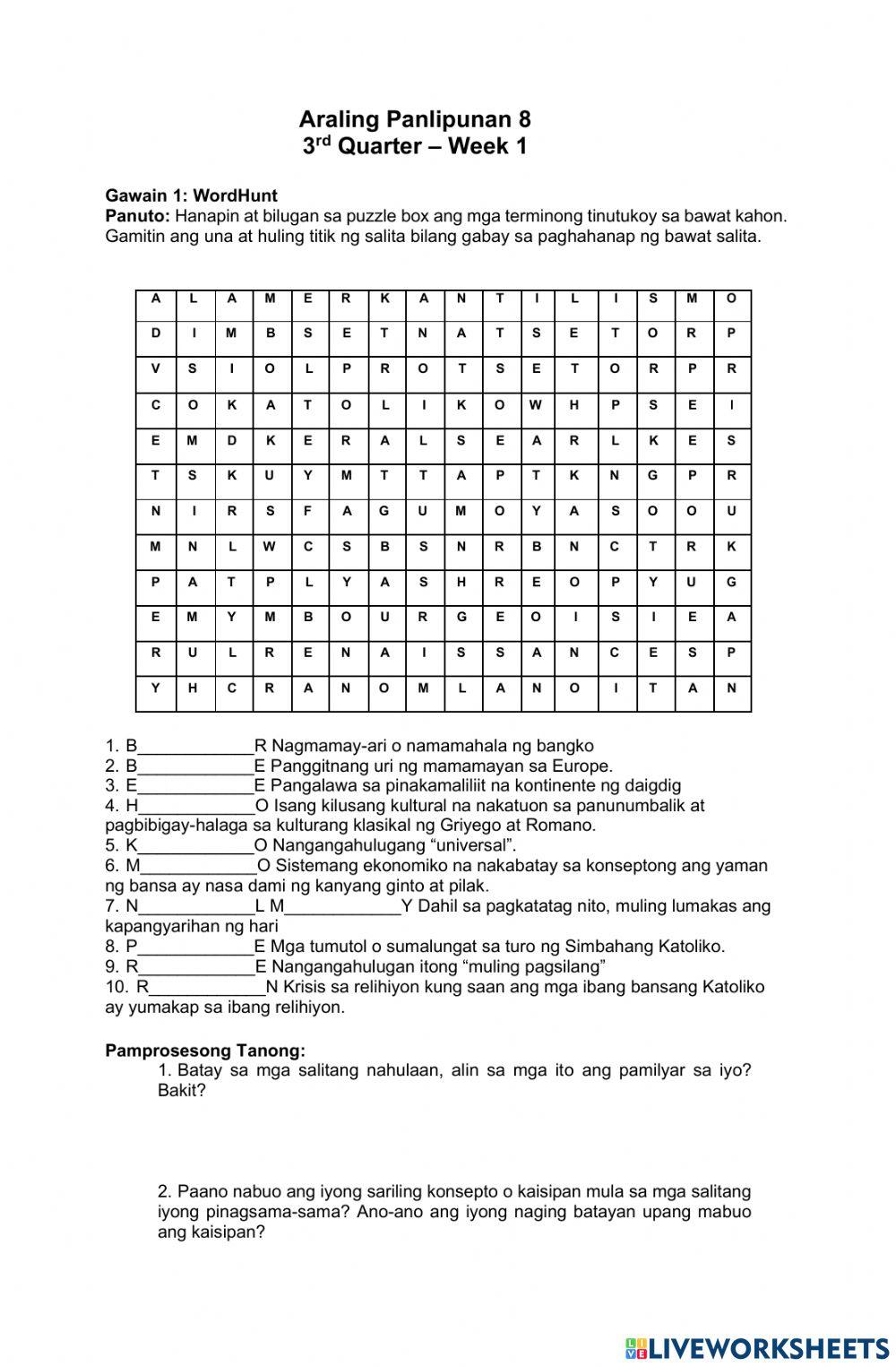 Gawain 1 word hunt online exercise for live worksheets