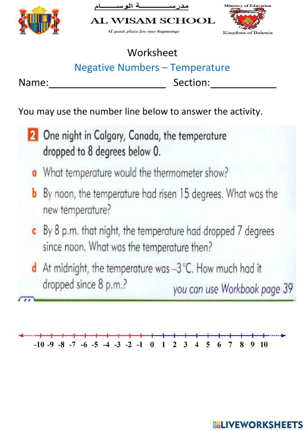 Negative Numbers - Temperature