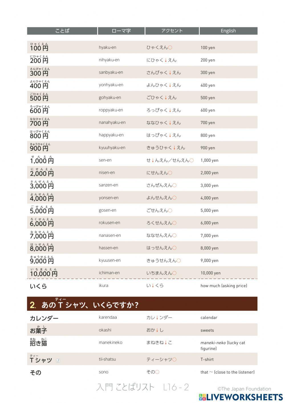 いろどり入門-L16【ことばリスト・英語】-IRODORI A1-L16  wordlist - English 