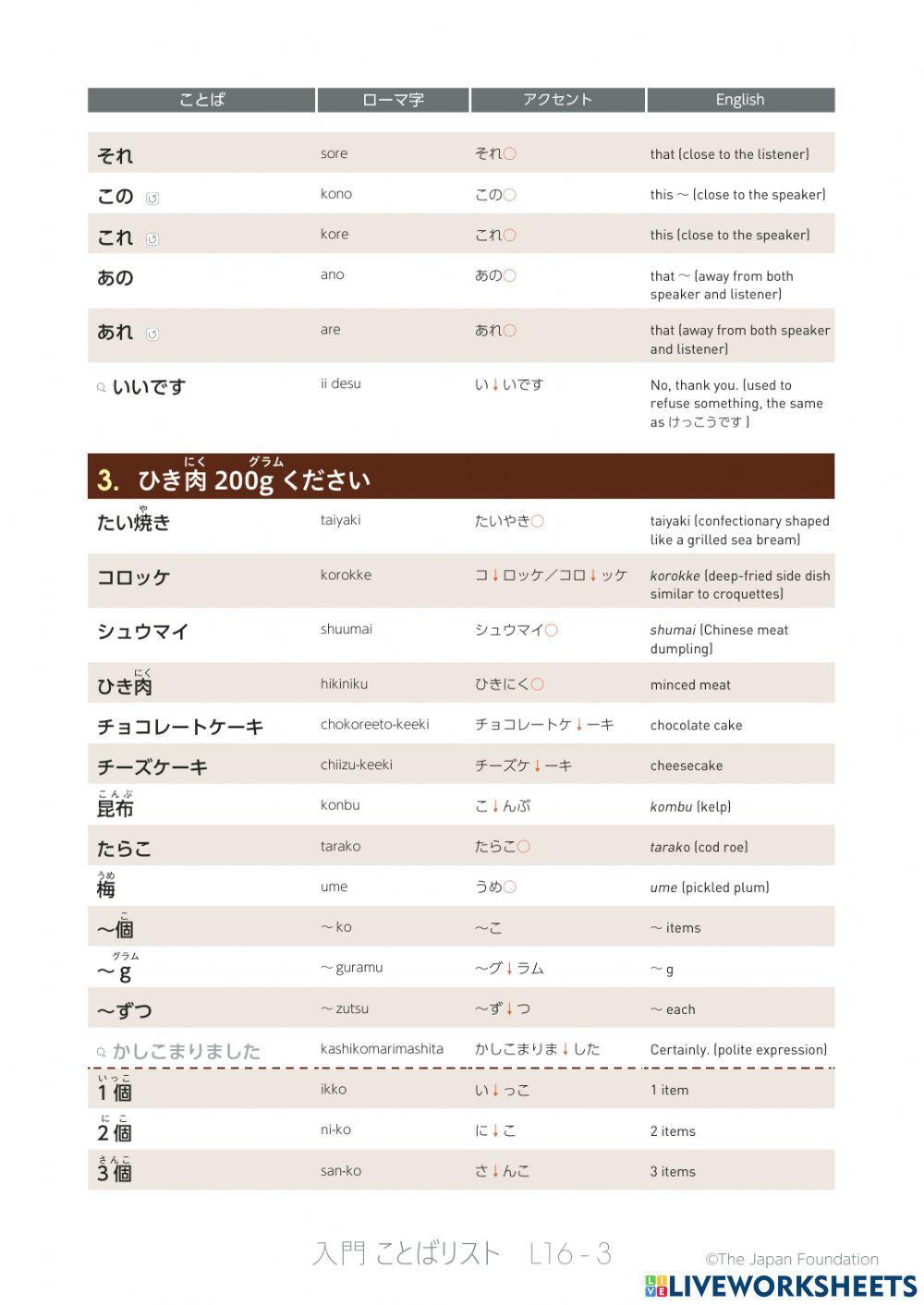 いろどり入門-L16【ことばリスト・英語】-IRODORI A1-L16  wordlist - English 