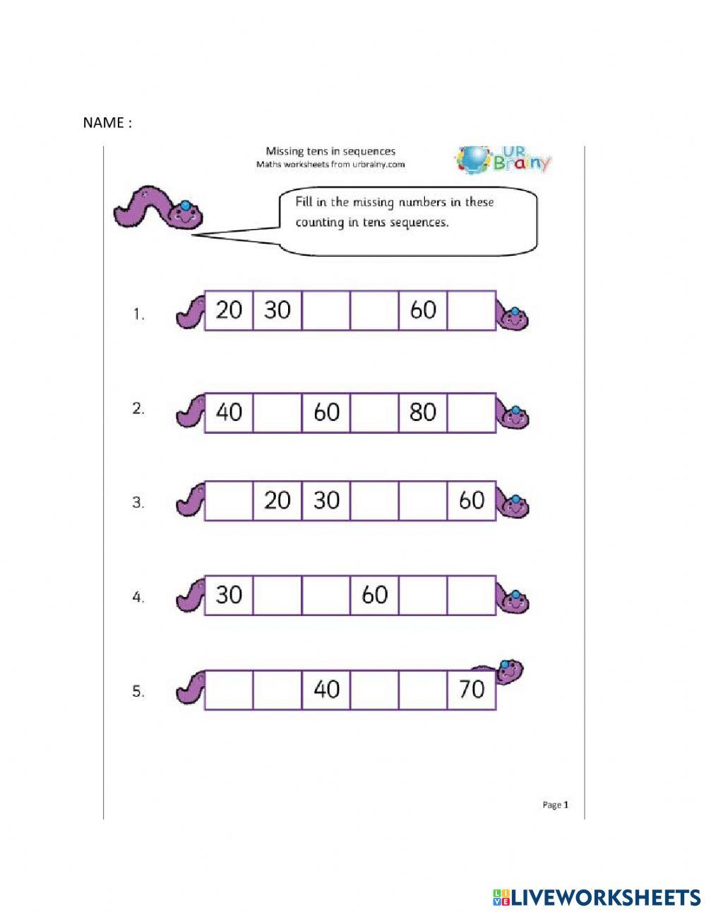 MATHS SKIP COUNTING 10S online exercise for Live Worksheets