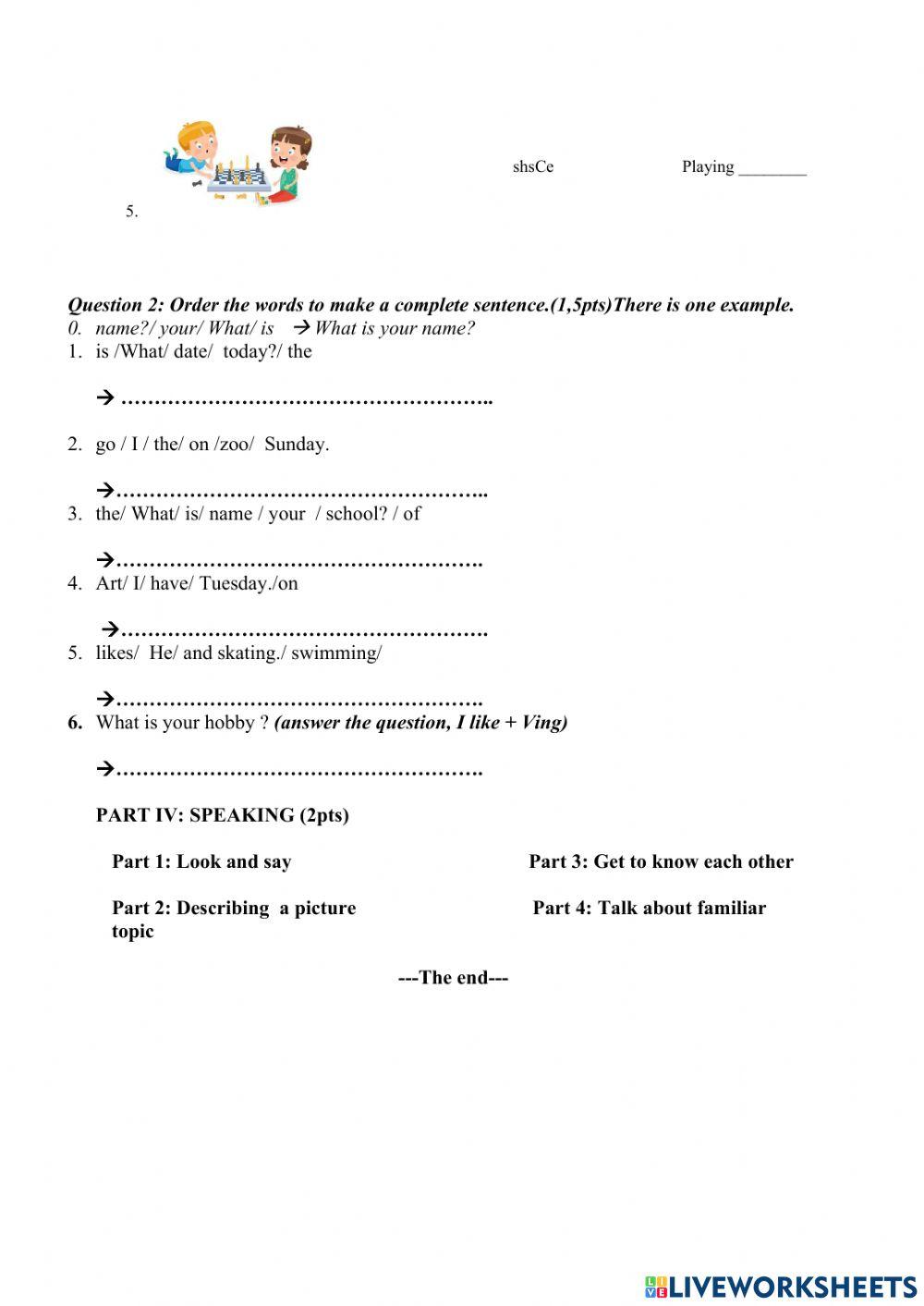 Kiểm tra tiếng anh lớp 4 học kì 1