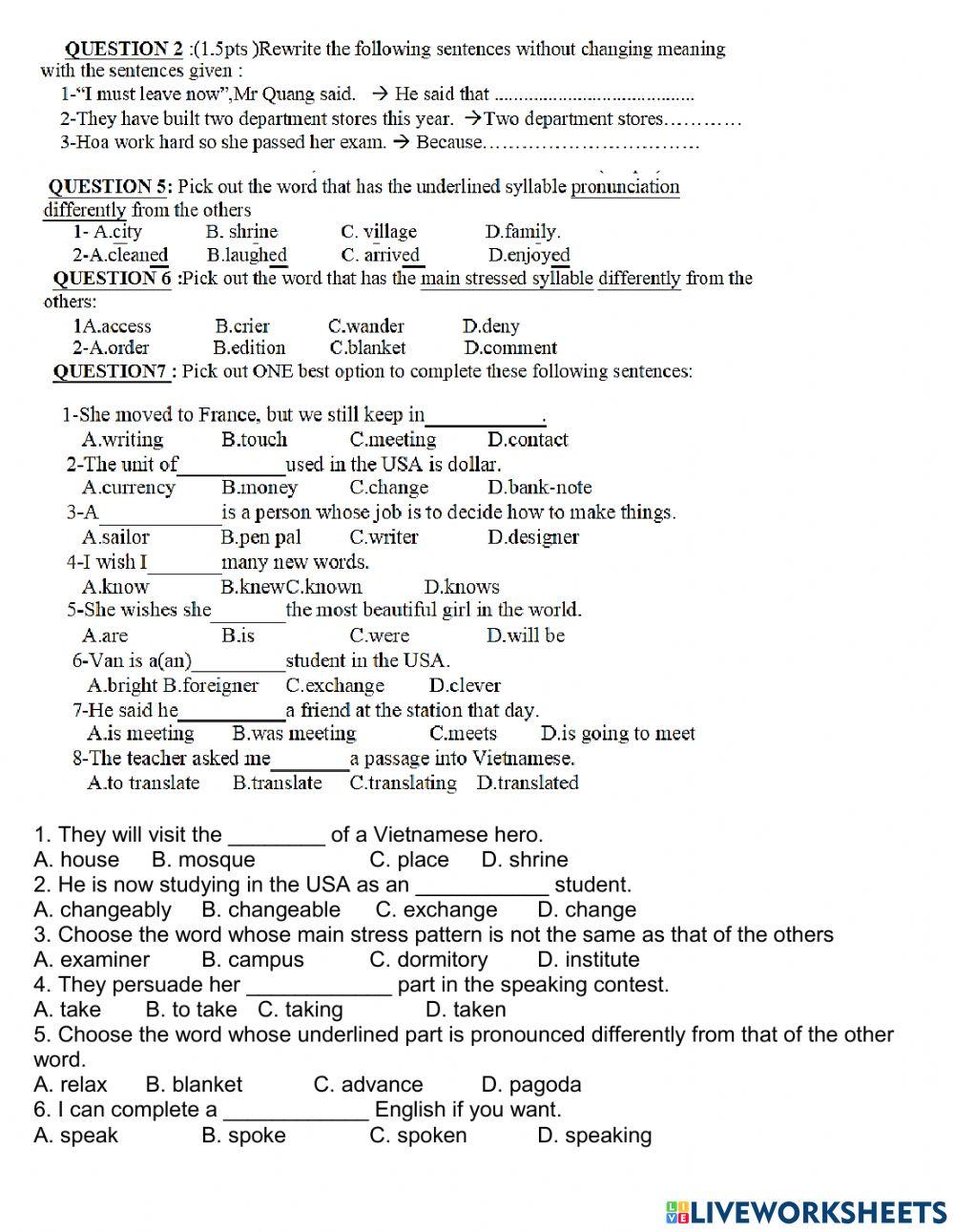 Review grade 9 old no ans