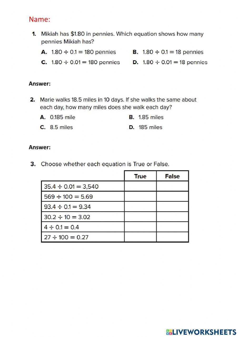 Division Patterns with Decimals and Powers of 10 Patterns with Decimals and Powers of 10