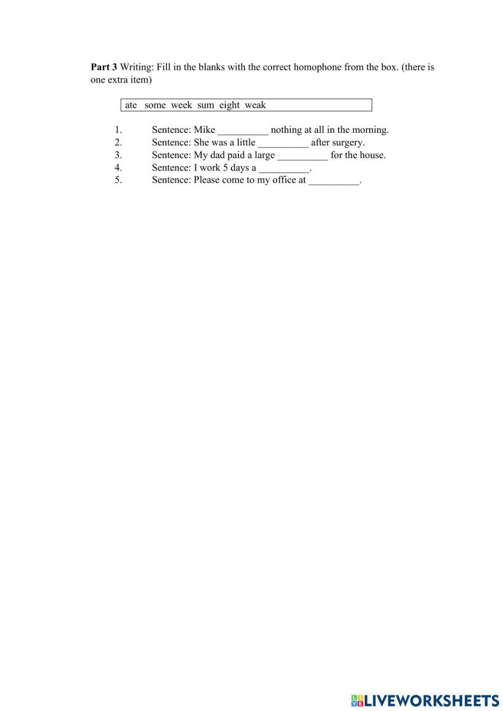 live worksheet G5 online exercise for Live Worksheets