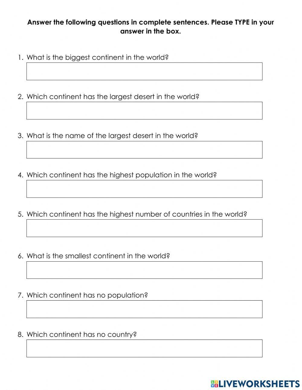 The seven continents in the world