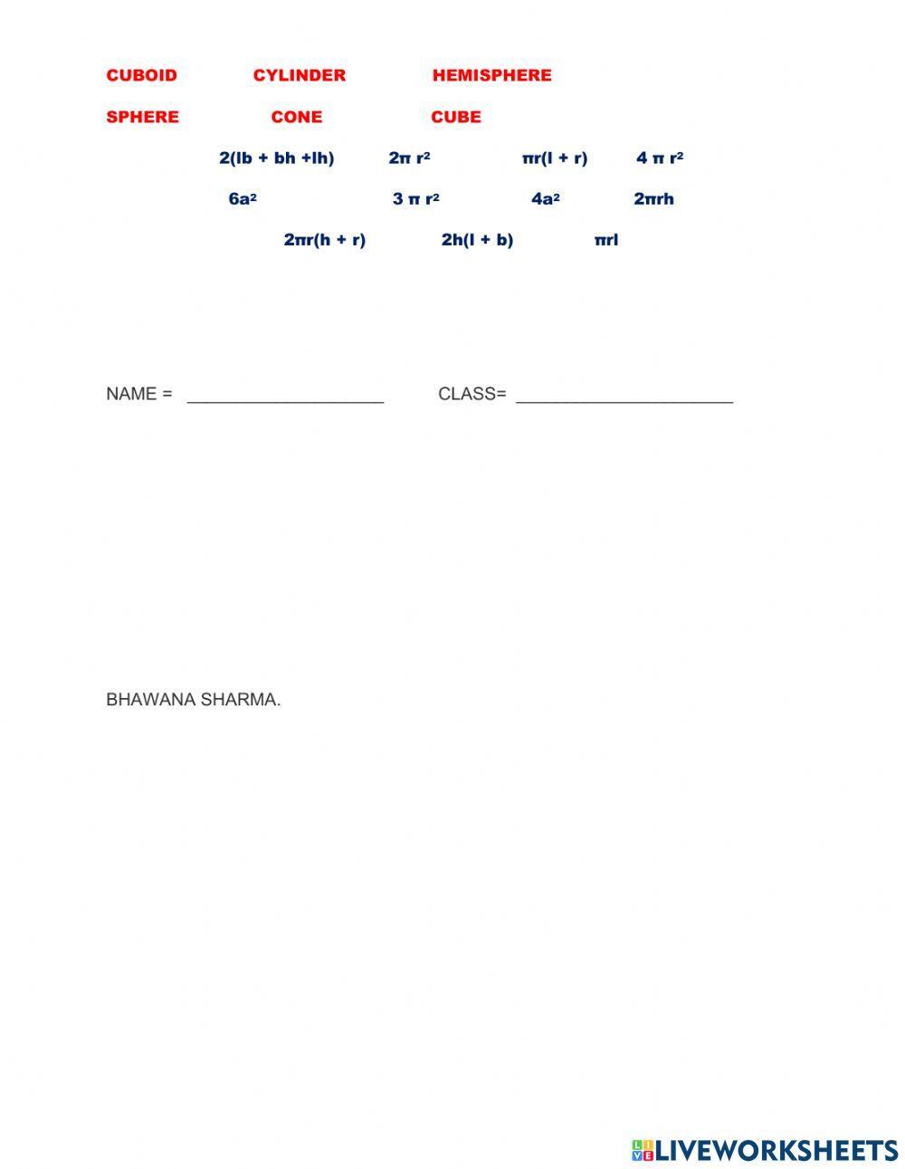 3d shapes and their surface areas