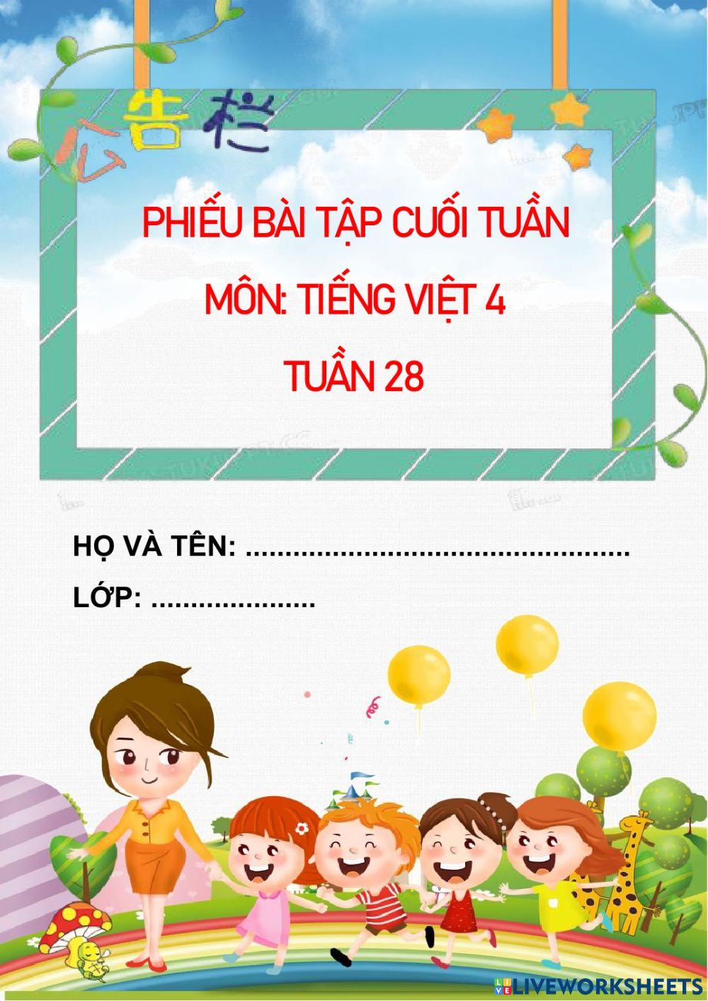 Phiếu bài tập Tiếng Việt 4 Tuần 28
