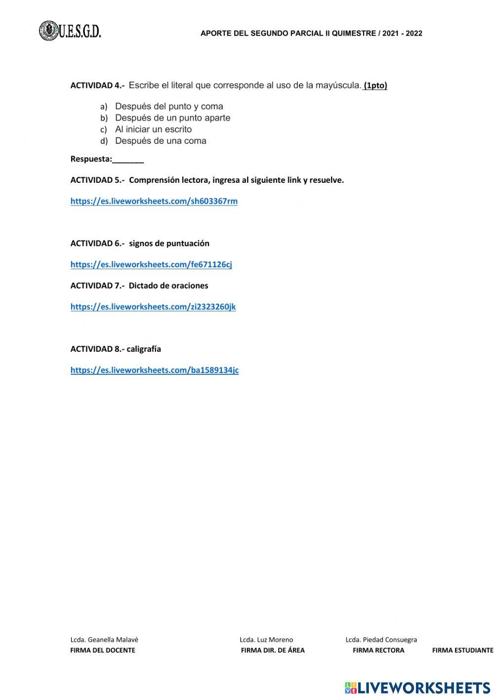 Evaluación segundo parcial