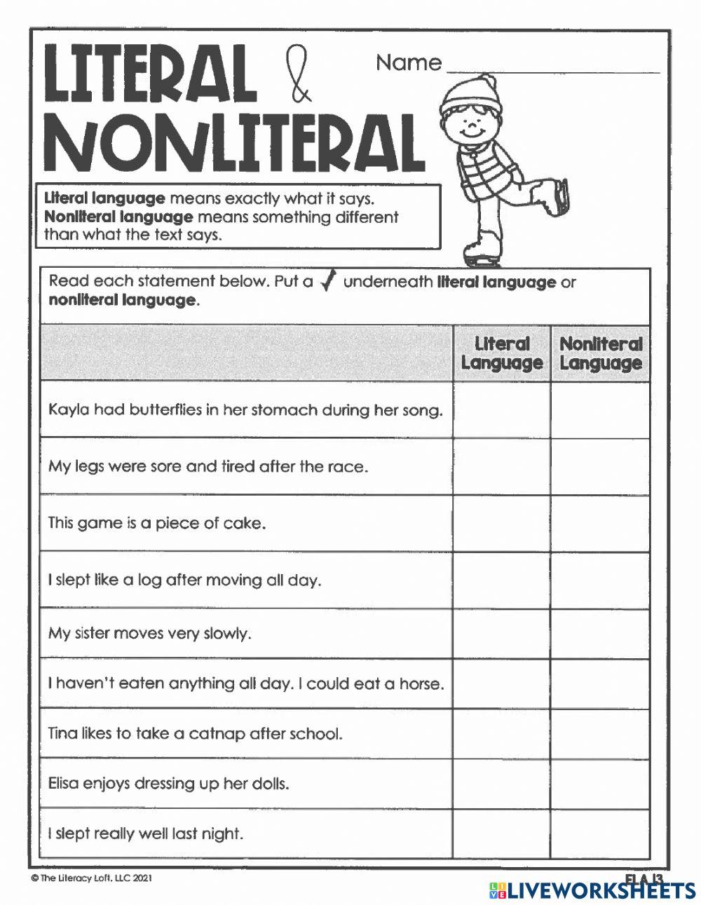 Literal Non Literal Online Exercise For Live Worksheets literal-non-literal-online-exercise-for-live-worksheets