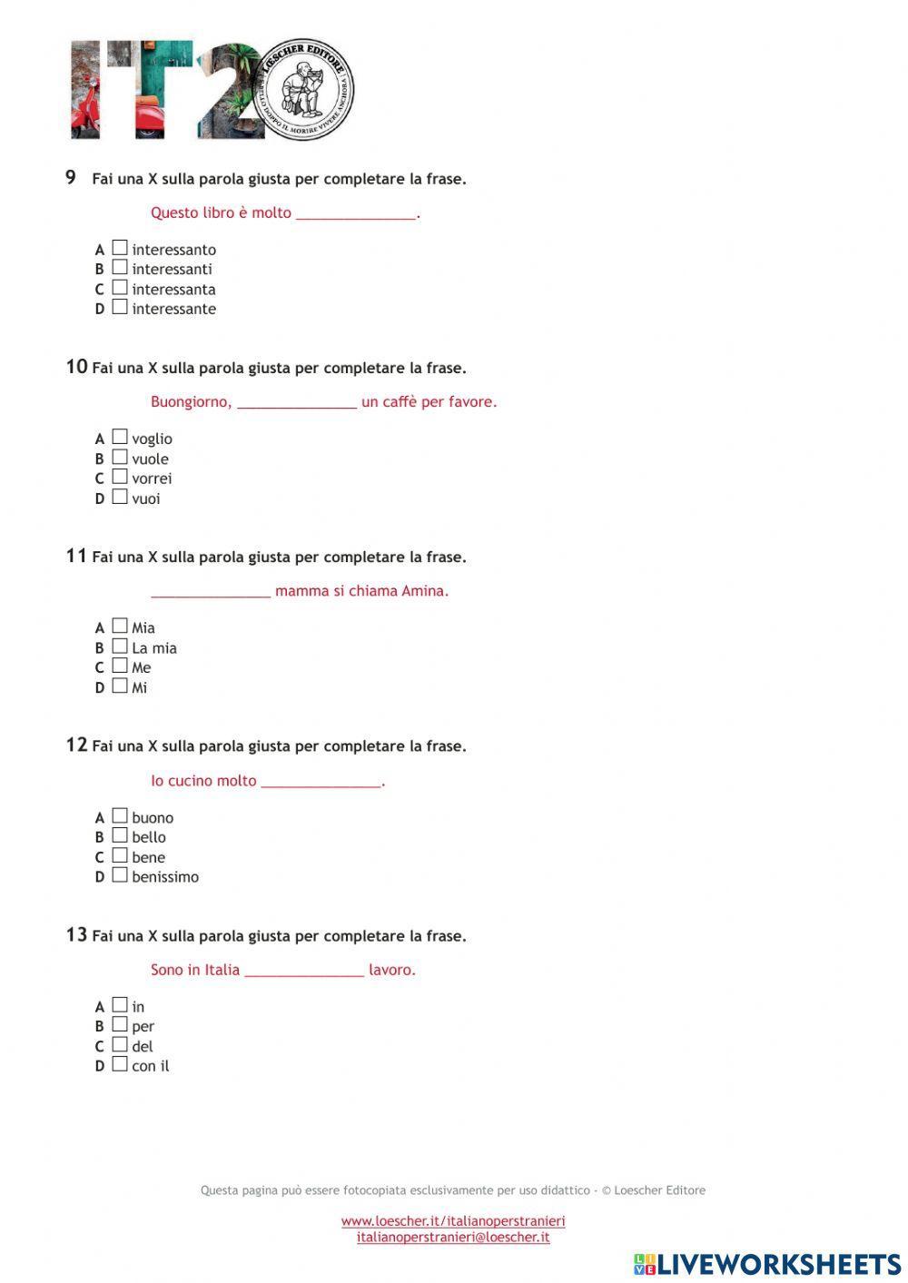 ITALIANO A2 TEST DI AUTOVALUTAZIONE 