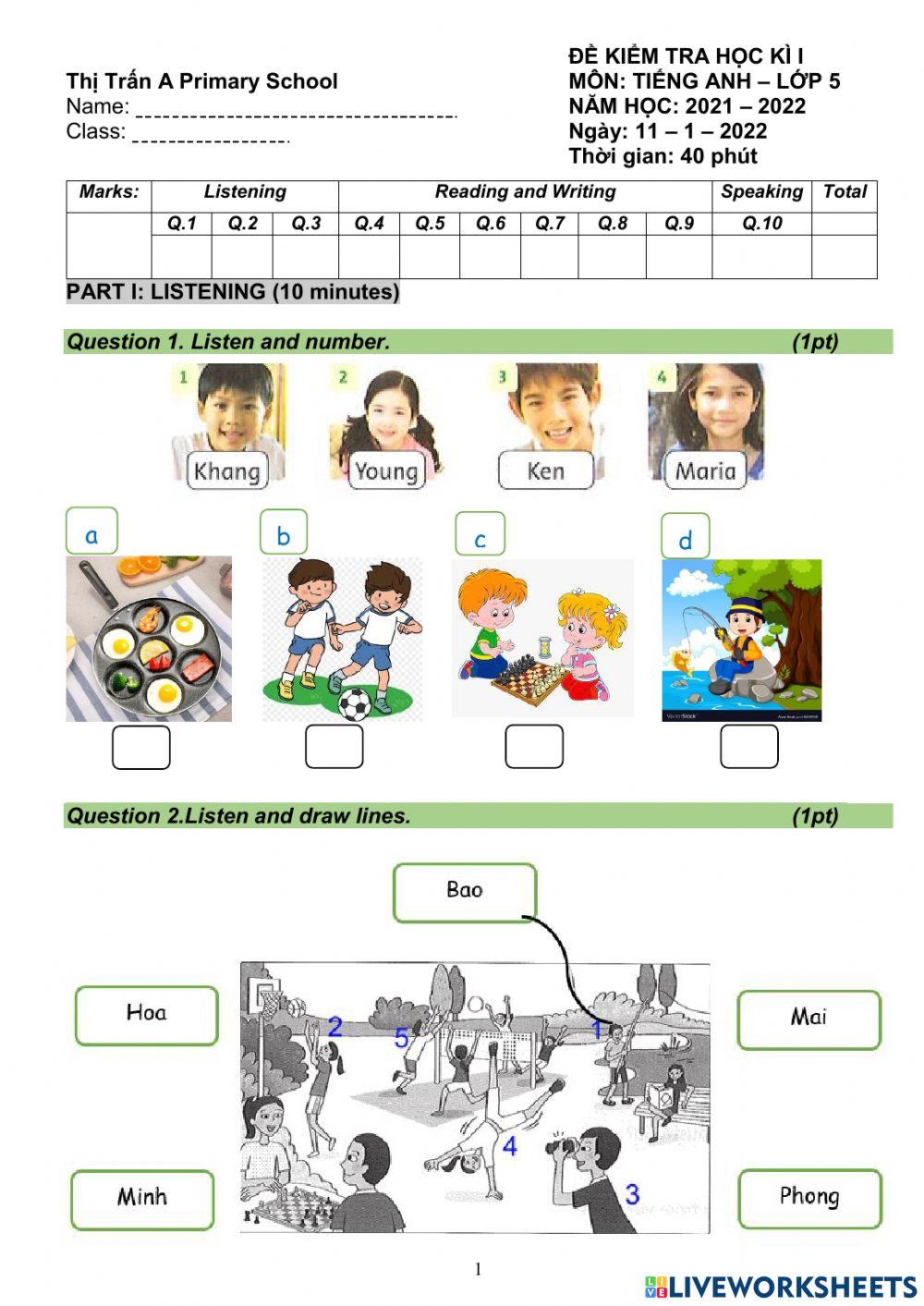 Grade 5 - SEMESTER TEST 1 - 2022