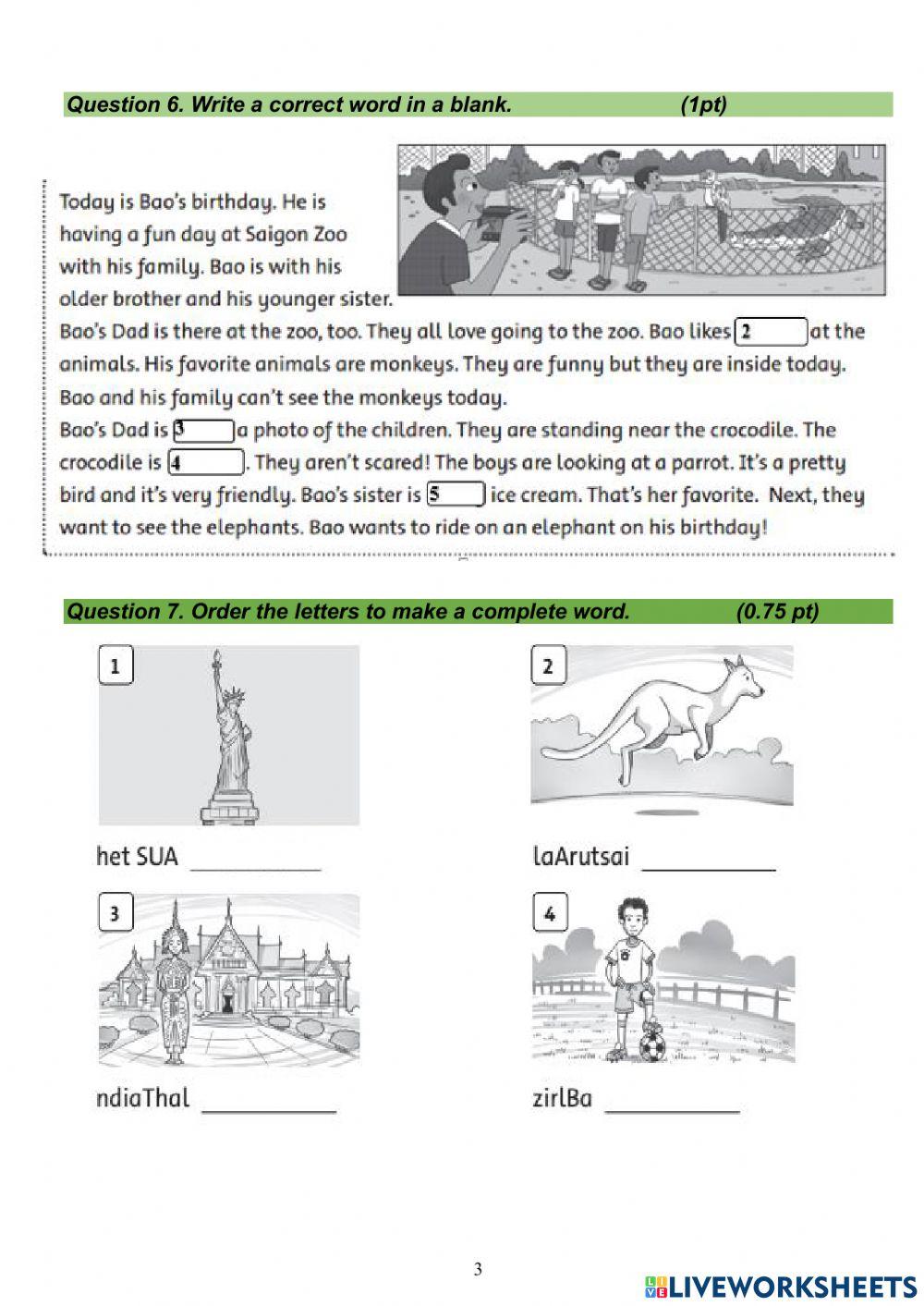 Grade 5 - SEMESTER TEST 1 - 2022