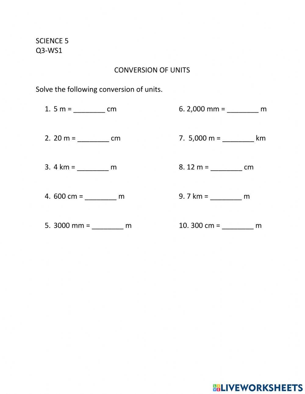 Conversion of units