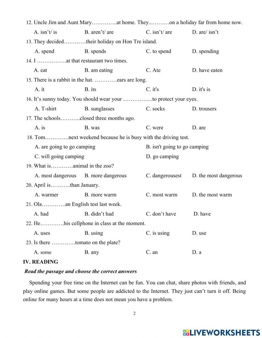 English file elementary 3rd edition-revision for the first term test