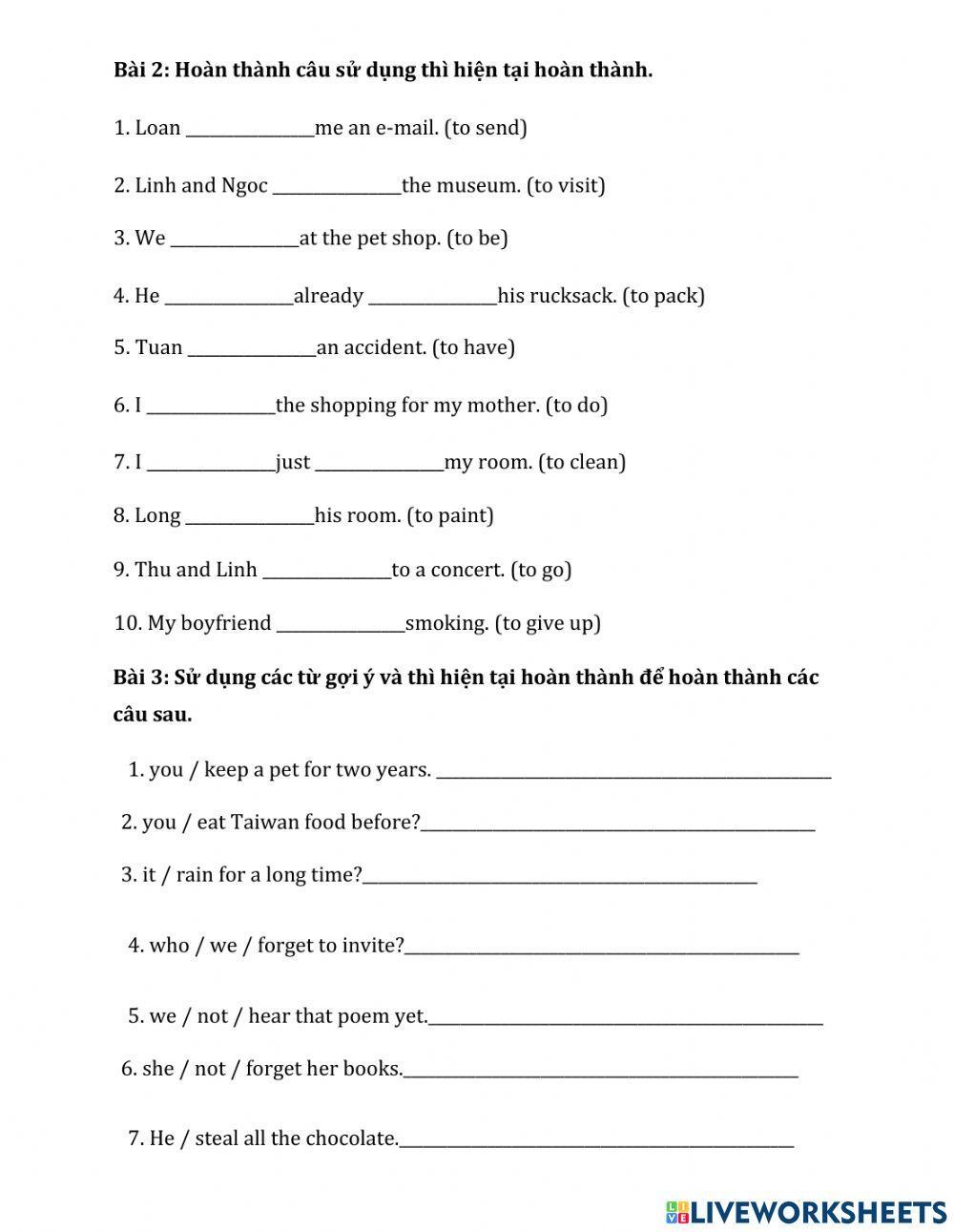 Chuyên đề 2. Hiện tại hoàn thành