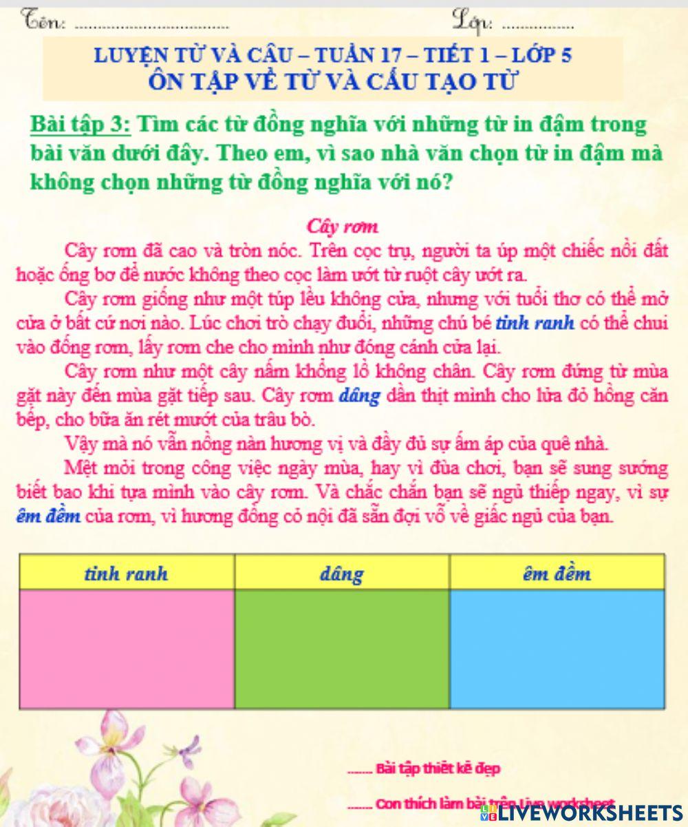 Ôn tập về từ và cấu tạo từ