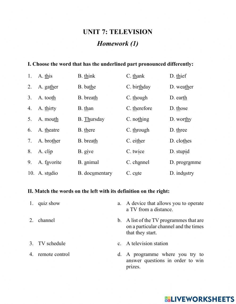 Unit 7: Television - Grade 6